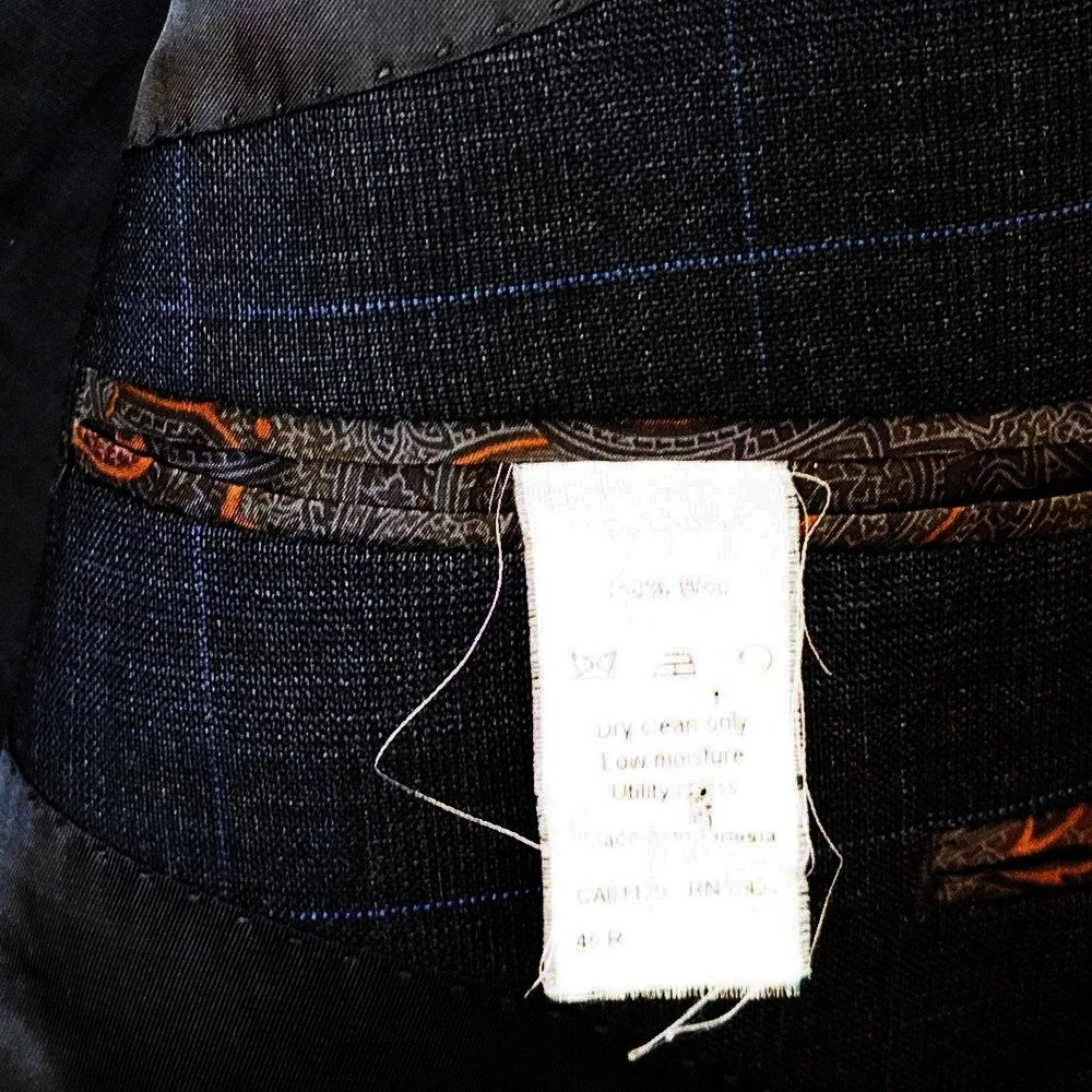 Ralph Lauren Mens Blazer 46R Navy Plaid Two Button Wool Blend Old Money Preppy